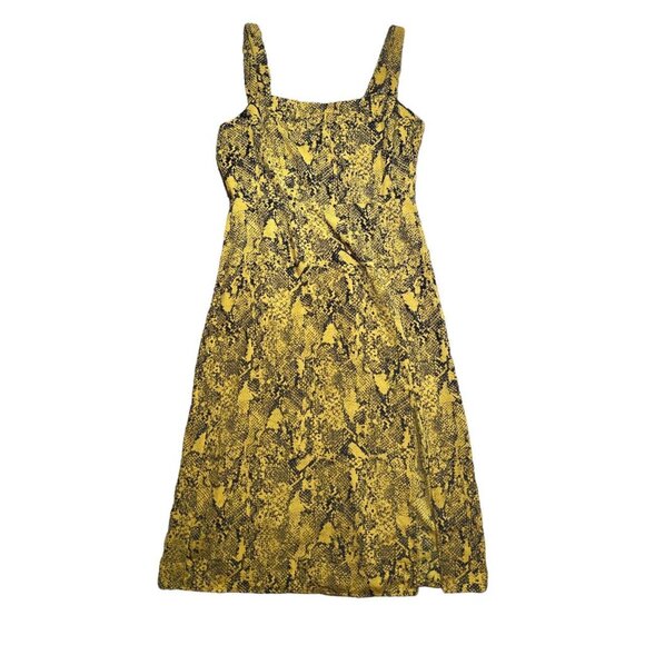 Yellow and Black Snakeskin Animal Print Sexy Knee Length Grunge Slit Dress - Picture 3 of 6